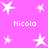 A static image with a bright pink background featuring white star shapes and repeated text "Nicola" in pixelated font.