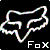 A pixelated animated contact sheet showing two frames of a Fox Racing logo animation with white outline and text on black background.