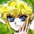 A 48x48 pixel buddy icon featuring a split composition with an anime-style character on the left and text elements on the right against a black background.
