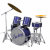 A 3x3 contact sheet of nine animated frames showing a blue and silver drum kit with