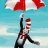 Animated contact sheet showing multiple frames of a cartoon character from The Cat in the Hat holding an umbrella against a blue sky background with repeated text elements.