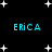 Black background with white star shapes and four instances of the text 'ERICA' in cyan pixelated font.