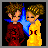 Animated contact sheet of a pixel art icon showing two characters with blue star and text animation.