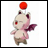 Pixelated 48x48 animated buddy icon featuring a small pink and white creature with red eyes, purple wings, brown legs, and a floating red sphere above its head on a black background with "Anime IM" text.