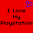 A static 48x48 pixel buddy icon with a red background, blue heart symbol, and black text reading "I Love My Playstation" arranged in three lines.