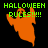 Green text reads 'HALLOWEEN RULES!!!!!' above pixelated orange and brown ghost shapes on black and gray backgrounds.