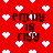 Red background with white pixelated hearts and repeated text 'emily is rissy' in dark brown pixelated font.