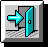 Animated sequence showing a teal door opening and closing with a cyan arrow moving through the doorway, set against a gray background with a textured floor.