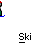 Pixelated character with red cap and green sweater stands on blue base, text 'Ski' below; multiple views show slight variations in position and size.