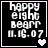 Black background with white pixelated text reading 'happy eight bearr 11.16.07' and a heart symbol changing from single pink to two purple hearts.