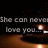 Pixelated text reads "She can never love you..." and "...like I did" over a dark background with glowing candle-like lights and a swirling brown path.