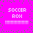 Bright pink background with scattered green squares, white text reading "SOCCER ROX" and horizontal dotted lines in four identical quadrants.