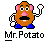 Pixelated character with brown body, pink ears, black mustache, blue pants, white gloves, and raised arm next to 'Toy Story' text on red background.