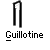Animated sequence of yellow stick figures interacting with white balls near black vertical bars, with 'Guillotine' text below each frame.