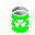 Green skull-shaped container with gray top and red-yellow flame animation