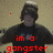 A pixelated figure in a dark shirt with red text overlays, showing two sequential states of text change.