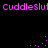 Pixelated pink text 'Cuddleslut' repeats across a black background with scattered pink dots forming partial shapes.