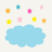 Pixelated icon with light blue cloud shape at bottom, eight star-shaped icons in orange, yellow, pink, and cyan above on off-white background.