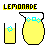 Pixel art animation of lemonade containers with changing text and liquid levels, featuring yellow glassware and cyan bubbles.