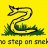 Yellow background with a stylized brown and green snake coiled over dark green foliage, below which is partial text reading 'step on snek' in pixelated letters.