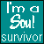 Two side-by-side teal square icons with white pixelated text reading "I'm a Soul survivor" where the right icon has an additional small heart symbol next to "Soul".
