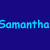Blue background with cyan text reading "Samantha loves Lance" and a gray rectangular shape on the right side.