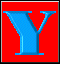 Blue 'Y' on red background transitions to blue 'Y' with pink and red split backgrounds, then to a hanging blue circular icon with yellow text.