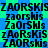 A static image displays repeated text in various styles against a blue and green pixelated background.