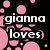 Black background with pink circular shapes; white text reads 'gianna loves <33' on left, 'his sox' on right.