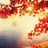 Pixelated abstract composition with warm red and orange tones forming irregular shapes against a pale yellow background, featuring subtle blue-gray gradients at the bottom.