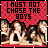A 48x48 pixel animated contact sheet showing two frames of a cartoon-style icon with red background, black text, and five women in swimsuits posing on a beach-like setting.