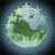 Animated circular icon with a green tree silhouette against a light blue background, surrounded by yellow stars and a glowing blue border.