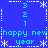 Blue background with cyan text and white snowflake symbols arranged in a pattern, displaying "happy new year" phrases