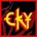 Two side-by-side animated frames of a buddy icon featuring stylized text and geometric symbols on dark backgrounds with red borders.