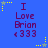 Blue background with repeated purple text "I Love Brian <333" and yellow star animations in corners.