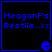 Four identical blue-outlined squares on black background display text and a pixelated 'e' symbol.