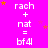 A bright pink background displays repeated white text 'rach + nat = bf4' with scattered yellow and pink stars, transitioning between static and animated states.