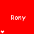 Red background with repeated white text 'Rony' and varying numbers of small white star icons arranged in a pattern
