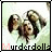nine identical pixelated images showing three figures with dark hair and light skin against a pale green background, each labeled 'Murderdolls' in black text with red accents