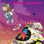 Pixelated animation shows a cartoon character in blue overalls and brown hair holding a hammer against purple sky, with a bear head wearing white sunglasses on black background.