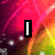 A four- displays sequential text: 'I', then 'LOVE', then 'YOU' over a vibrant, pixelated background with pink, red, yellow, and green hues