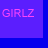Pixelated graphic with blue, purple, and gray sections containing text fragments 'GIRLZ', 'love' with pink heart, and 'to R...' in black.
