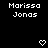 Black background with white pixelated text "Marissa Jonas" repeated across multiple and , each accompanied by a white pixelated heart symbol