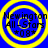 Four identical blue circular icons with yellow concentric rings and black text reading "Newington All-Stars *08*" arranged in a