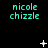 Cyan text 'nicole chizzle' repeated across a black background with animated white star-like shapes appearing and disappearing in different positions.