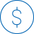 Blue dollar sign symbol centered within a blue circular border on a light gray background.
