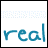 Animated contact sheet of a buddy icon showing progressive text expansion above 'real' in blue script, with pixelated background dots and consistent white space.