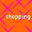 Orange background with pink diamond pattern and four instances of the word 'shopping' in white pixelated text