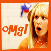 A static image shows a person with blonde hair and an orange top, with 'omg!' text in orange on the left side.