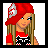 Pixel art buddy icon featuring a cartoon girl with red cap and text "FOX girl" on red background, displayed as two frames in contact sheet layout.
